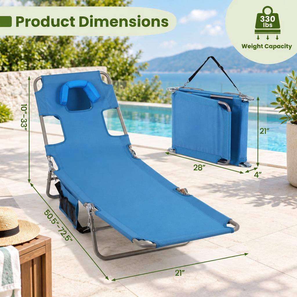 Airfind Folding Beach Lounge Chair with Adjustable Backrest for Lawn, 330 lbs Capacity, Metal Oxford Fabric Polyester Sponge Frame, Blue