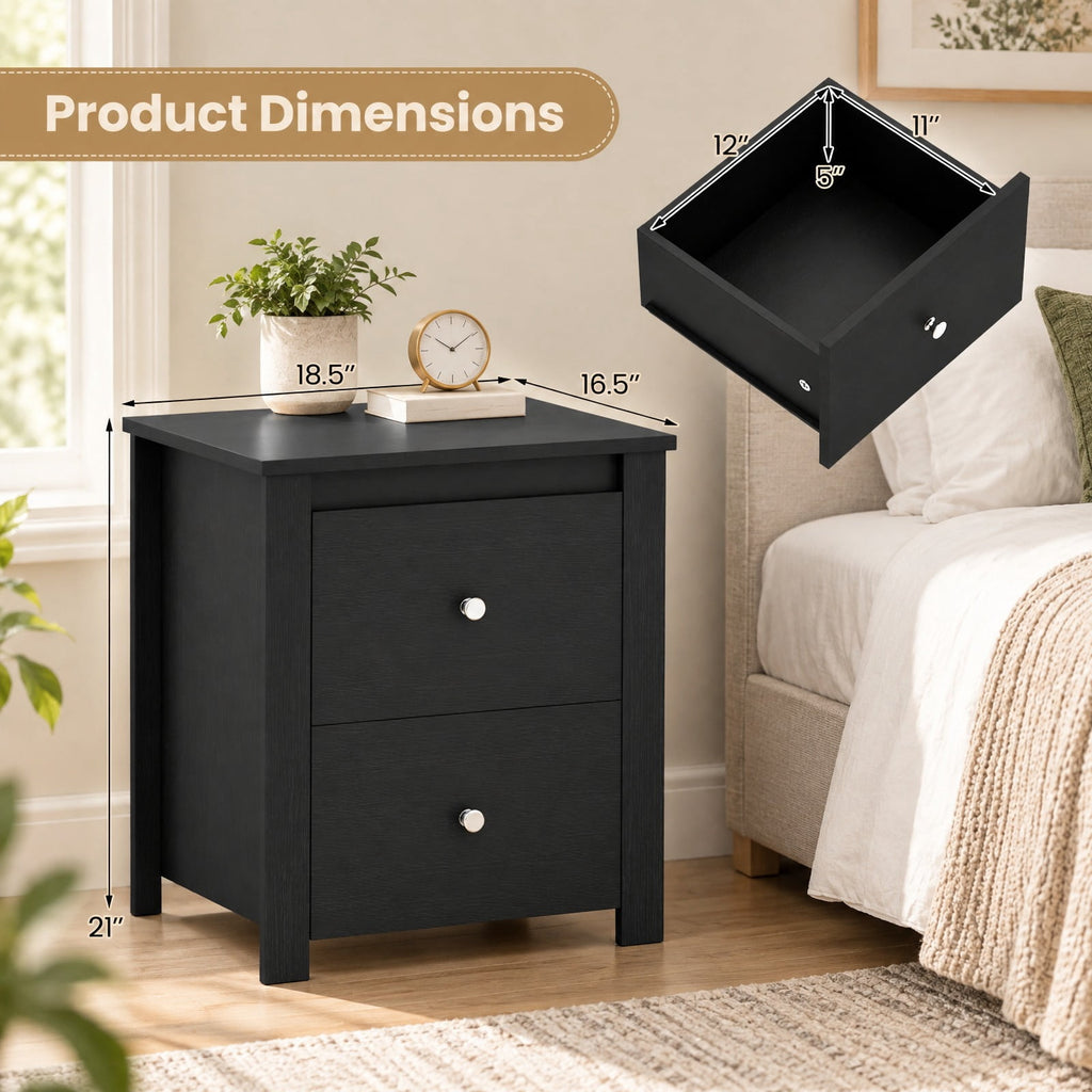 Airfind Nightstand with 2 Drawers Storage for Bedroom Living Room Small Spaces, 66 lbs Capacity, Engineered Wood Metal Frame, Black