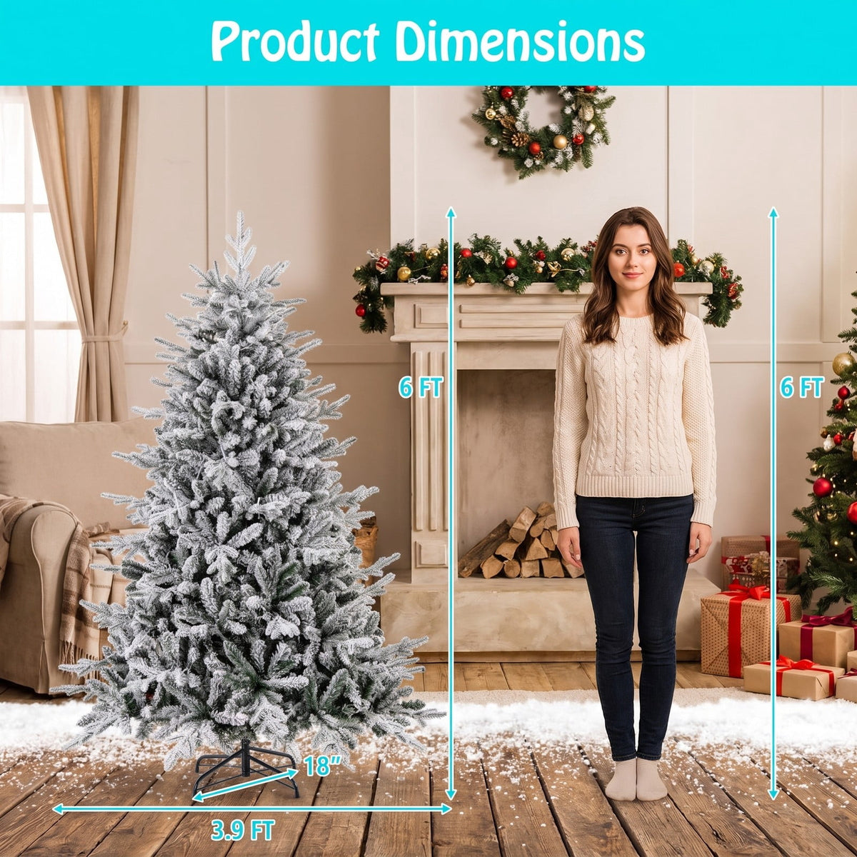 Airfind 6 Feet Flocked Christmas Tree with 8 Lighting Modes and Multi-Color LED Lights-6 ft, Green and White