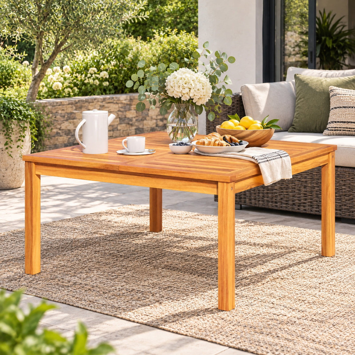 Airfind 35.5 Inches Patio Solid Acacia Wood Coffee Table Side Table, 180 lbs Capacity, Acacia Wood Frame, 35.5 x 35.5 x 18 Footprint, Wood