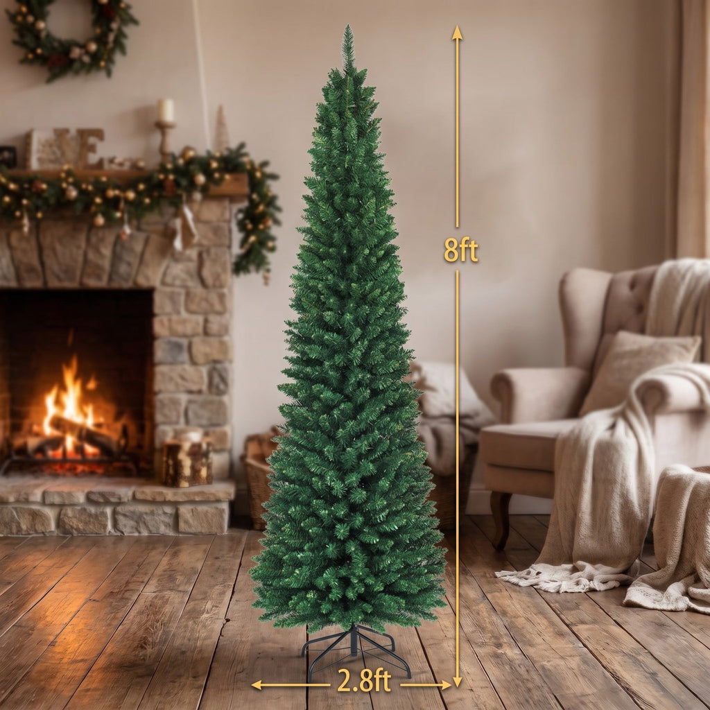 Airfind PVC Artificial Slim Pencil Christmas Tree-8 Feet, PVC iron 5 Ft: Frame, 2ft x 5ft Footprint, Green
