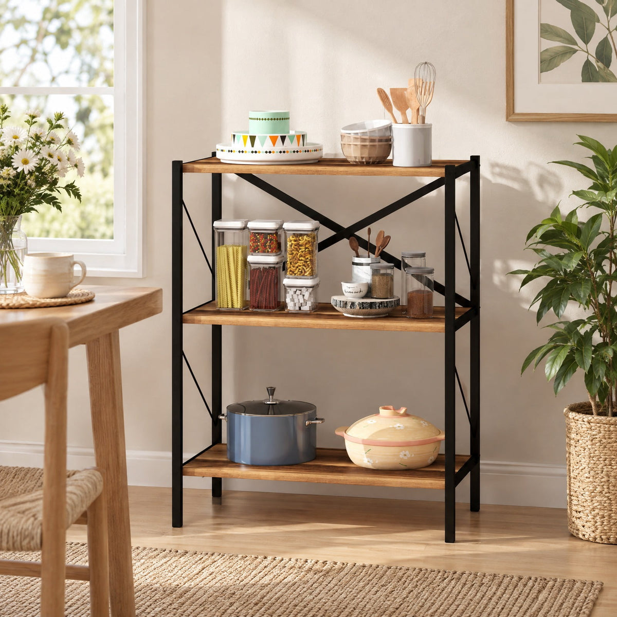 Airfind 3-Tier Bookshelf with Heavy, 5.5 lbs Capacity, Metal Engineered Wood Frame, Walnut, Product Dimensions 26 x 14 x 33.5 Spa
