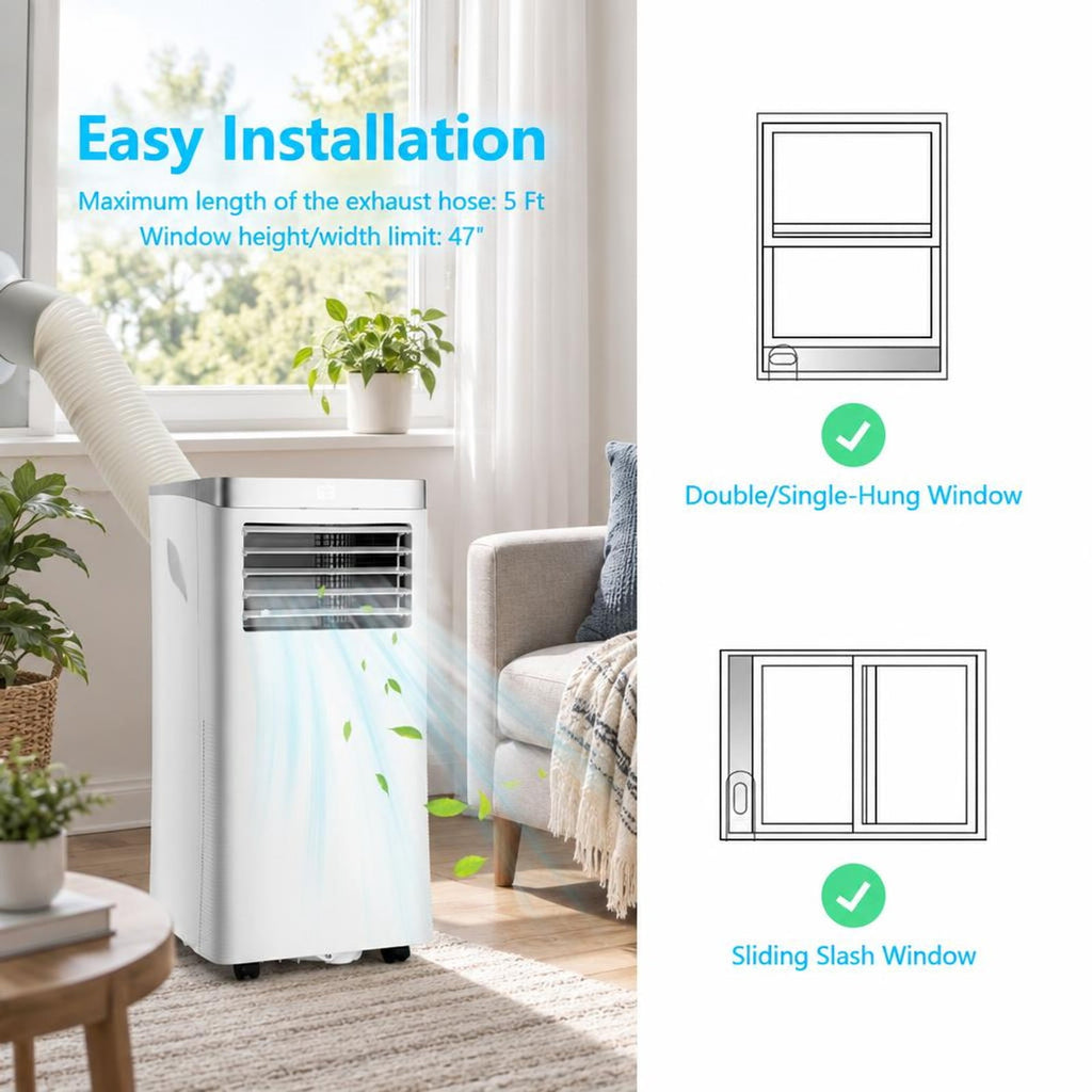 Airfind 8000 BTU 3-in-1 Portable Air Conditioner with Remote Control, 13 x 13 x 27.5 Footprint, White