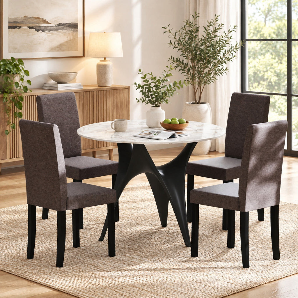 Airfind Set of 2 Dining Chair Mid-Century Modern Fabric Upholstered Parson Chairs, Chair 330 lbs Capacity, 17in x 22in x 35.5in Footprint, Brown