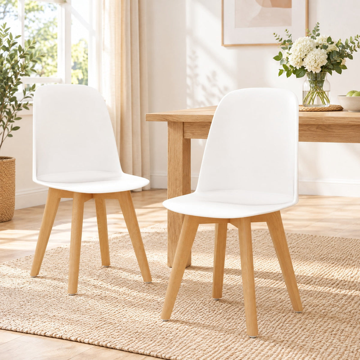 Airfind Modern Dining Chair Set of 2 with Solid Beech Wood Legs and Tilt Backrest, 330 lbs Capacity, PP Beech Wood Frame, White