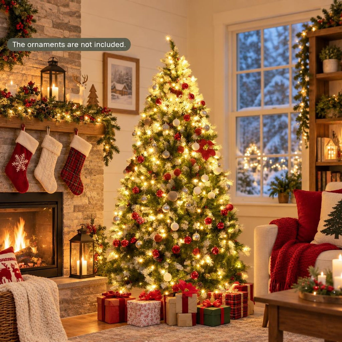 Airfind Pre-Lit Hinged Lifelike Lush Artificial Christmas Tree with PVC Tips-7.5 Feet, PVC metal Frame, 6ft x 3.6ft/7.5ft x 4.2ft/9ft x 4.7ft Footprint
