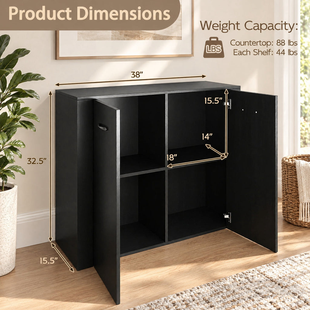 Airfind 38 Inch Buffet Modern Sideboard Cabinet with Storage, 88 lbs Capacity, Engineered Wood Frame, 38 Inch x 15.5 Inch x 32.5 Inch Footprint, Black