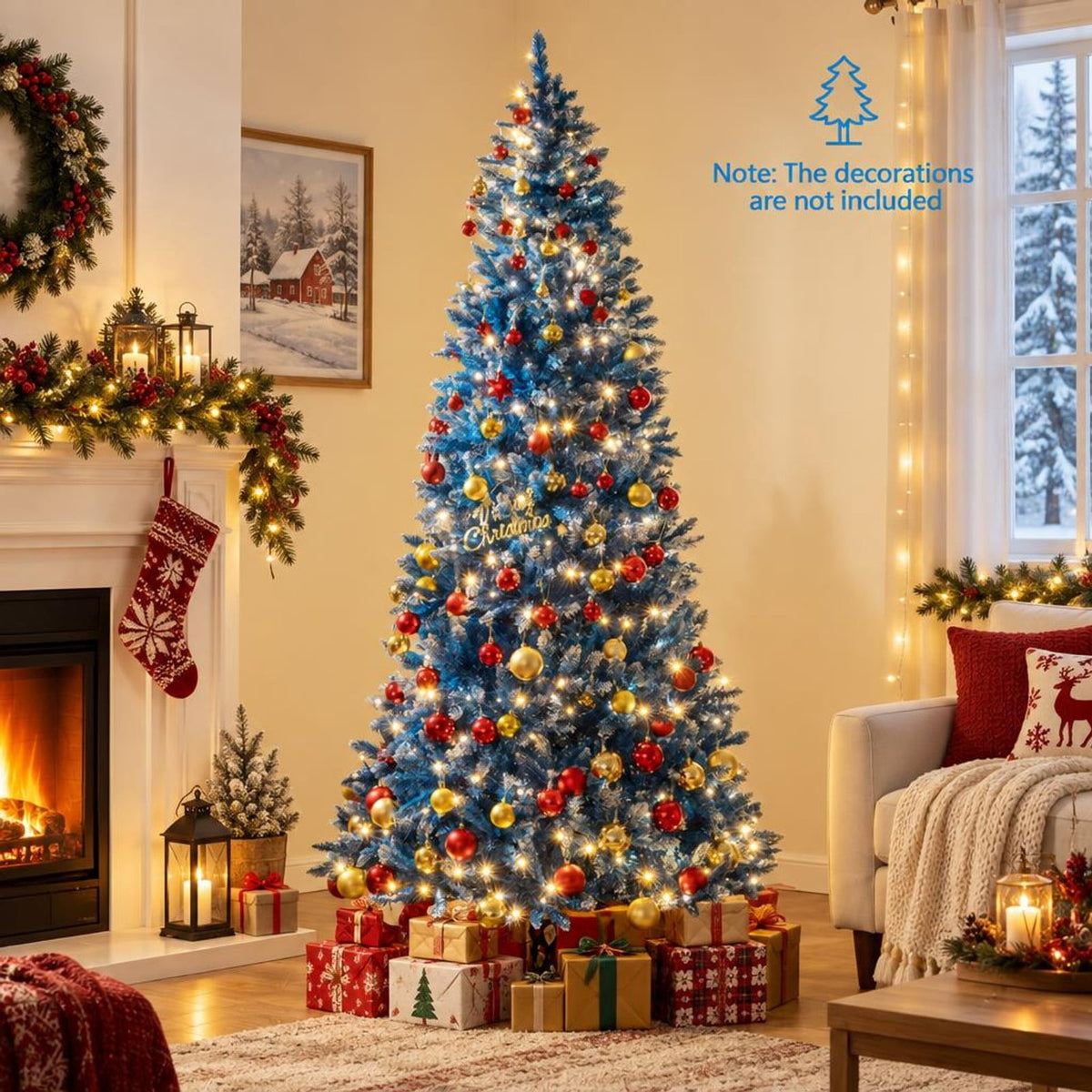 Airfind 6/7/8/9 FT Artificial Christmas Tree with 767 Snowy Branch Tips-8 FT, PVC Metal Frame, 3.1 x 6 ft Footprint, Blue