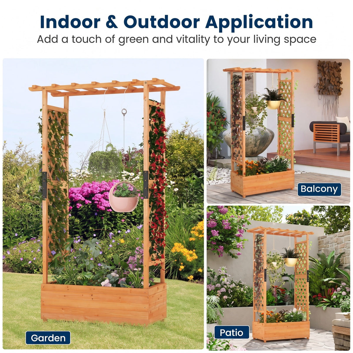 Airfind Raised Garden Bed with Arch Trellis, Fir Wood Frame, 43.5 x 17.5 x 72 (L x W x H) Interior Footprint, Orange