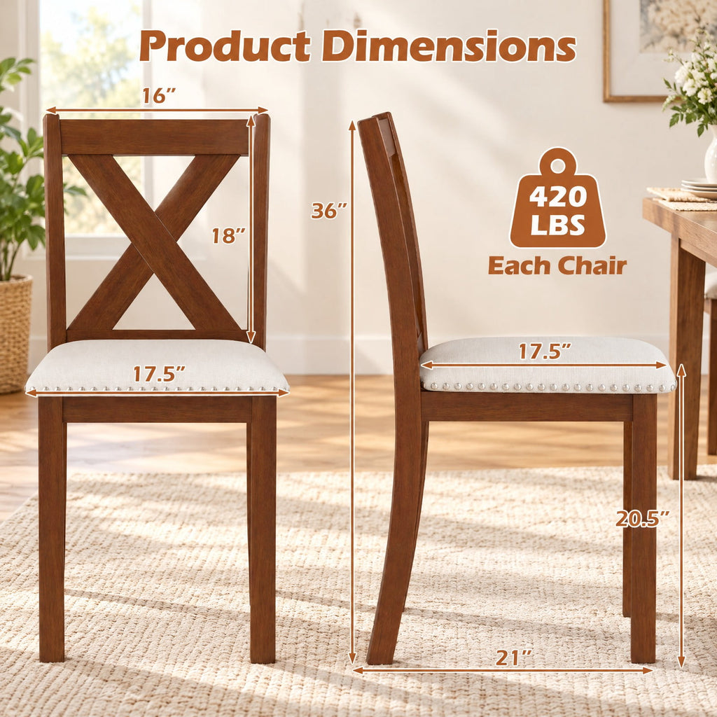 Airfind Wooden Dining Chair Set of 2 with Padded Seat and Curved Back, 420 lbs Capacity, Acacia Wood Plywood Linen Fabric Sponge Frame, Beige