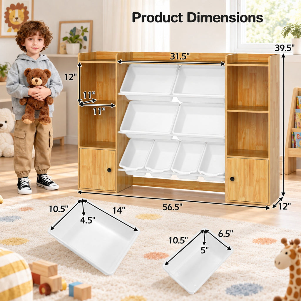 Airfind Kids Toy Storage and Bookshelf with Boxes and Open Shelves, 385 lbs Capacity, Engineered Wood Frame, for 3+ Years Old Total, Beige