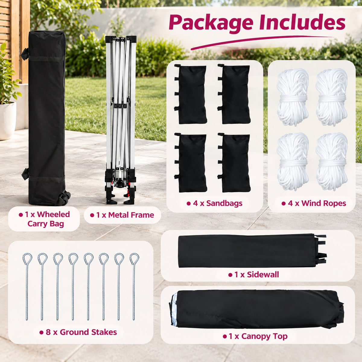 Airfind 10 x 10 Feet Foldable Commercial Pop-up Canopy with Roller Bag and Banner Strip, 10 x 10 x 8.9-9.5 ftCarrying bag Footprint, Black