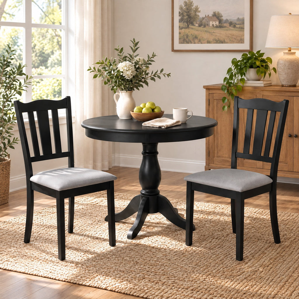 Airfind Set of 2 Wooden Dining Chair with Hollow Back and Soft-padded Cushion, 330 lbs Capacity, Rubberwood Fabric Sponge Engineered Wood Frame