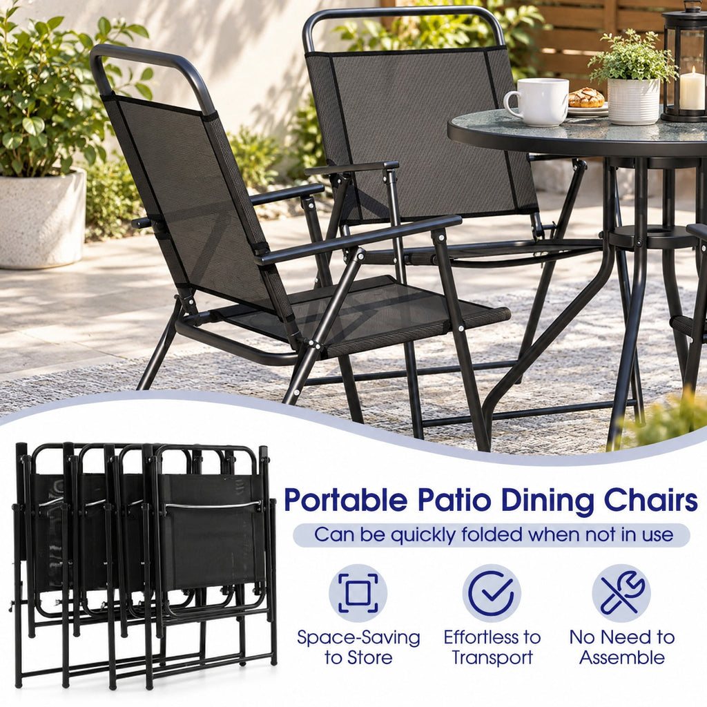 Airfind 6 Pieces Patio Dining Set Folding Chairs Glass Table Tilt Umbrella for Garden, 110 lbs Capacity, Steel fabric tempered glass Frame, Grey