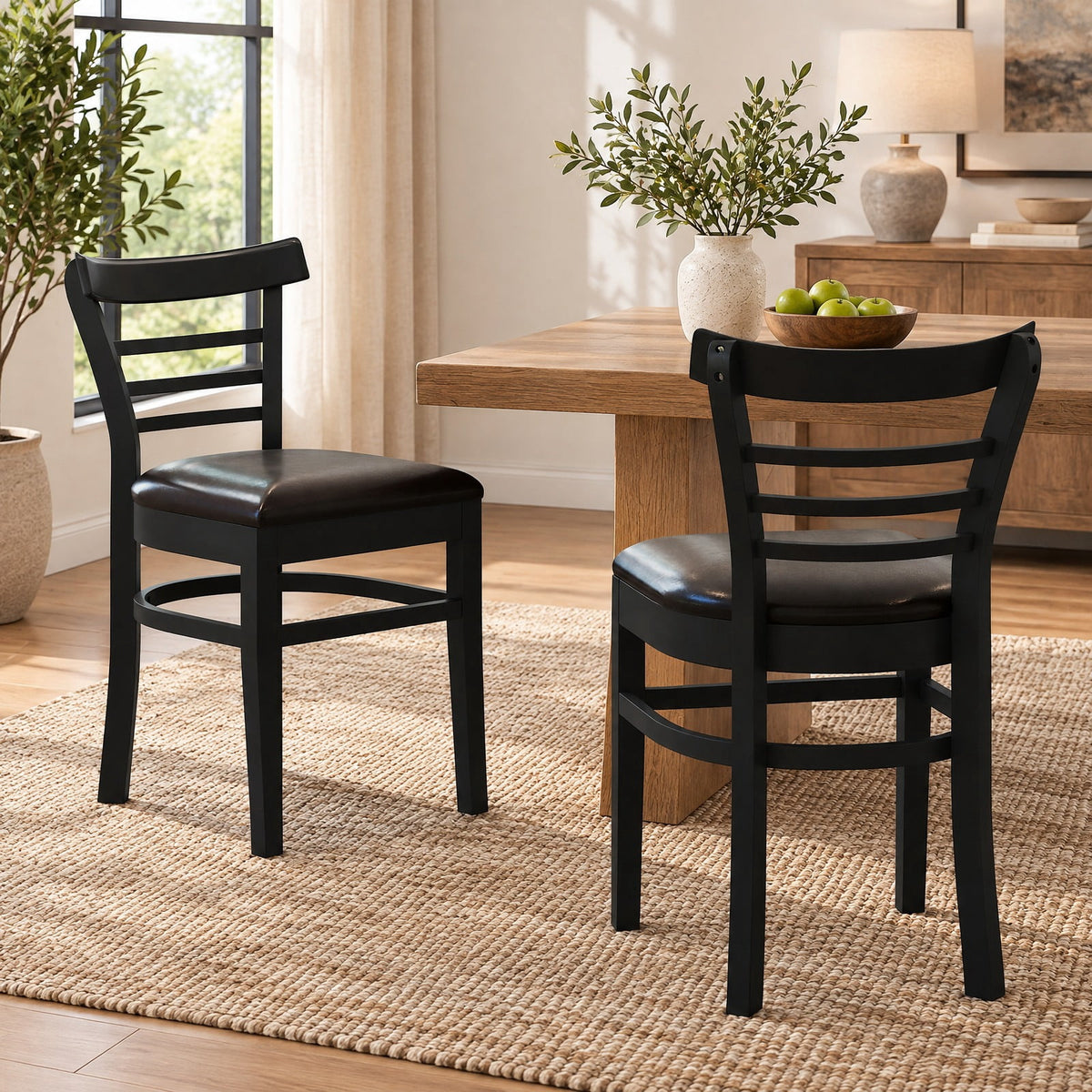 Airfind Set of 2 Wooden Dining Chair with Rubber Wood Legs for Restaurant, Chair 400 lbs Capacity, Rubber Wood PU Leather Sponge Frame, Black