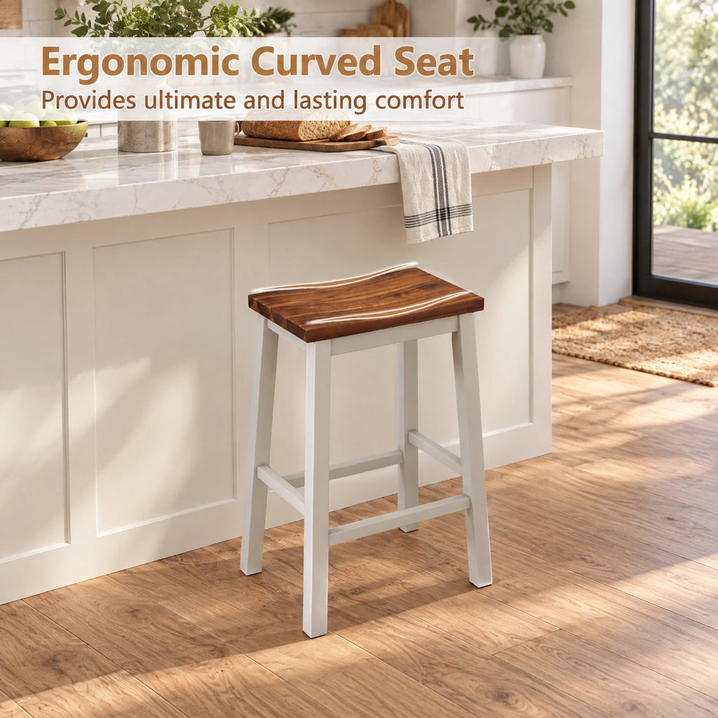 Airfind 24.5-Inch Set of 2 Saddle Stools Bar Stools with Footrests for Kitchen Island-Walnut and Gray, 350 lbs Capacity, Rubber Wood Acacia Wood Frame