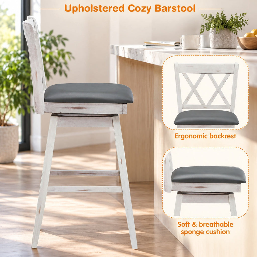 Airfind 2 Pieces 29 Inches Swivel Counter Height Barstool Set with Rubber Wood Legs, 265 lbs Capacity, PVC High density sponge rubber wood Frame