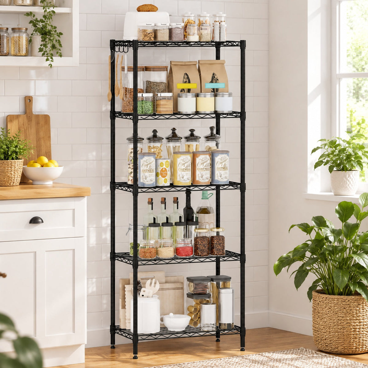 Airfind 5-Tier Metal Storage Shelving Unit with V-Shaped Wire Rack and 750 LBS Capacity, 750 lbs Capacity, Metal Frame, Black