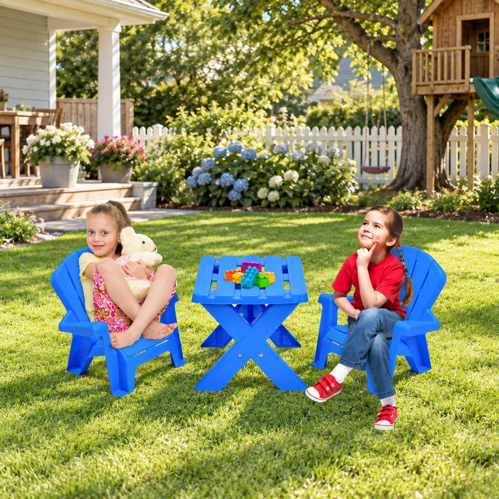 Airfind 3-Piece Plastic Youth Table Chair Set, 22 Lbs Capacity, Pp, Durable Construction Lasts for Years for Convenient Everyday Use, Blue