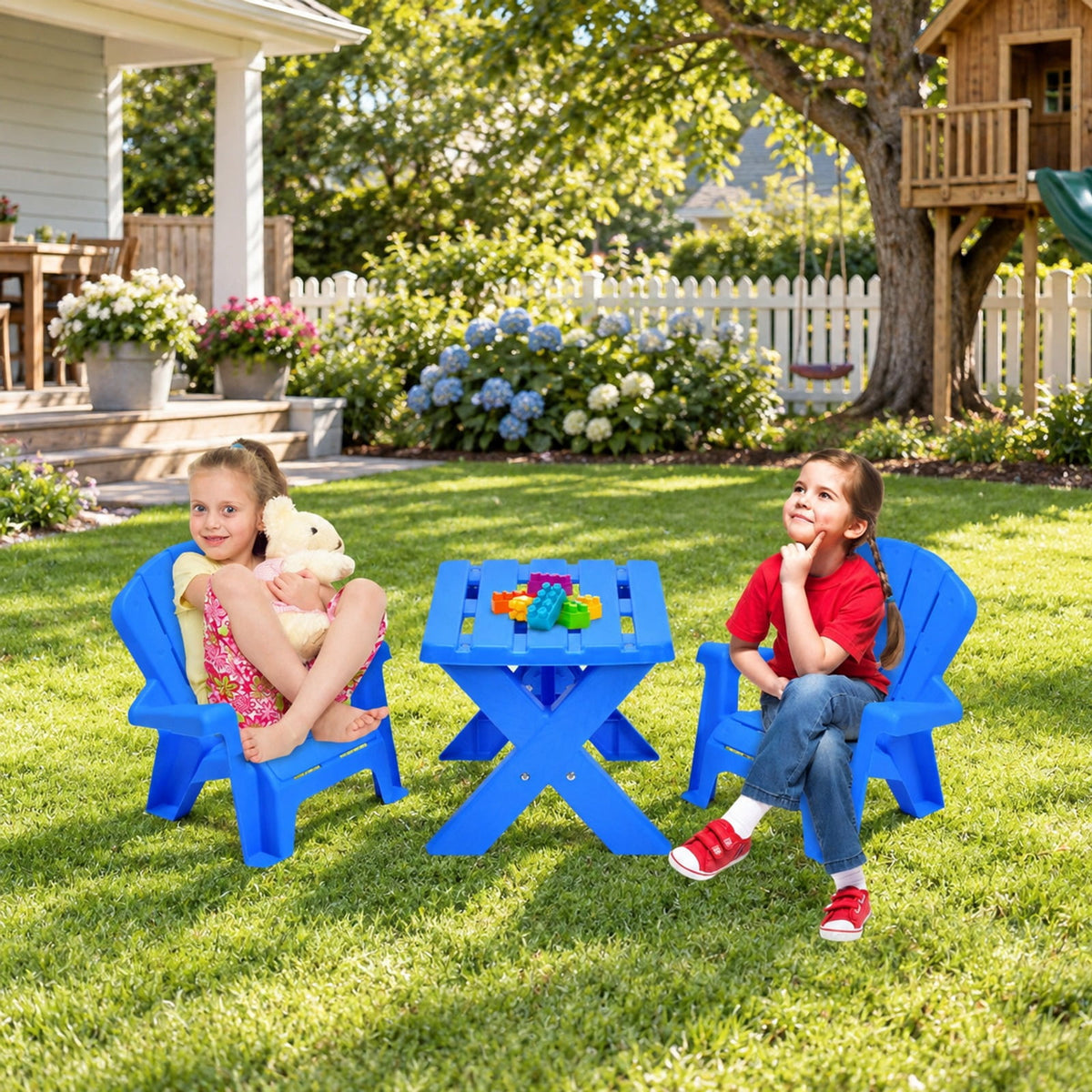 Airfind 3-Piece Plastic Youth Table Chair Set, 22 Lbs Capacity, Pp, Durable Construction Lasts for Years for Convenient Everyday Use, Blue