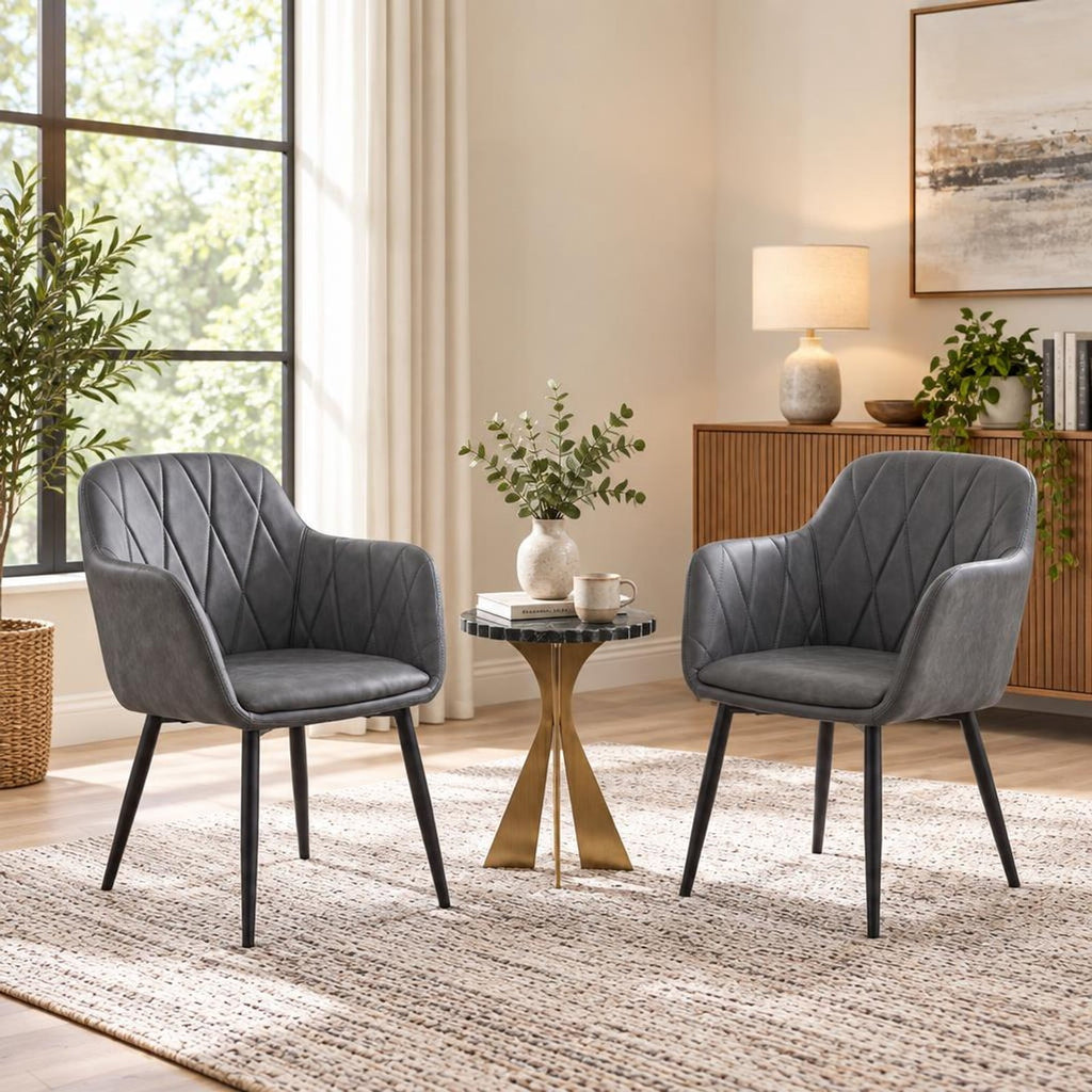 Airfind Upholstered PU Leather Kitchen Chairs Set of 2 with Curved Back and Wide Seat, Chair 396 lbs Total Capacity, PU Leather Metal Sponge Frame