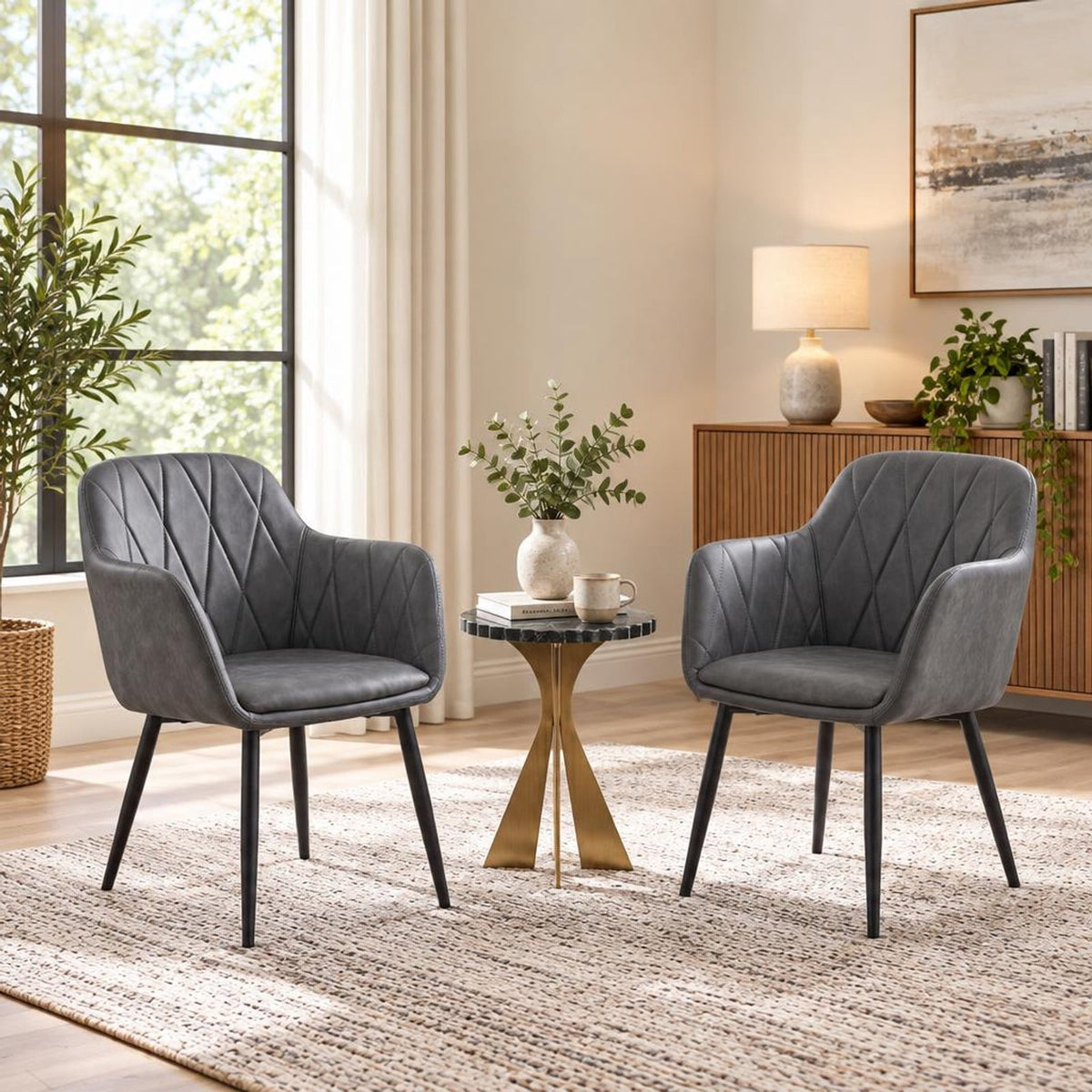 Airfind Upholstered PU Leather Kitchen Chairs Set of 2 with Curved Back and Wide Seat, Chair 396 lbs Total Capacity, PU Leather Metal Sponge Frame