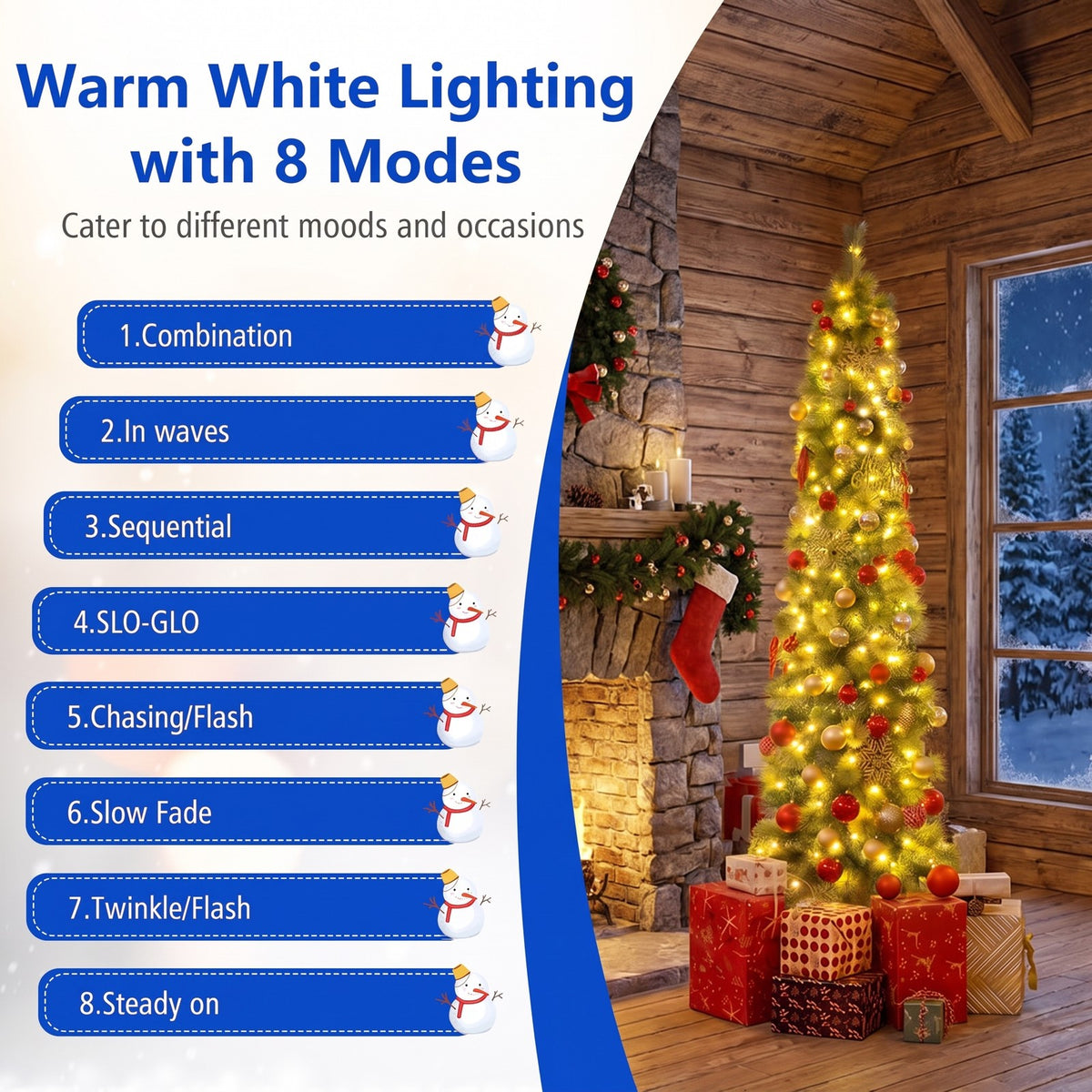 Airfind 6/7/8 FT Pre-Lit Pencil Artificial Christmas Tree with 120/150/200 LED Warm White Lights and 8 Modes, White