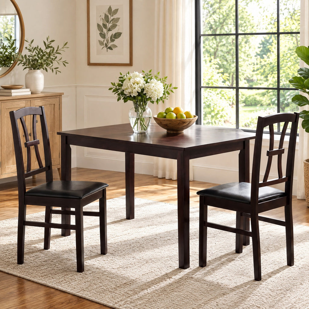 Airfind Wooden Dining Chairs Set of 2 with Faux Leather Padded Seat for Kitchen, 400 lbs Capacity, Rubber Wood Frame, Brown