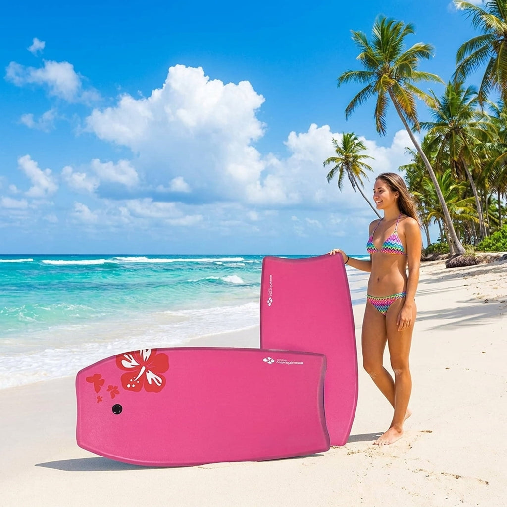 Airfind 33 Inch IXPE Bodyboard for Kids ¡ª Cool-Touch Deck, EPS Core, HDPE Slick Bottom, Crescent Tail, Coiled Wrist Leash Included (Pink)