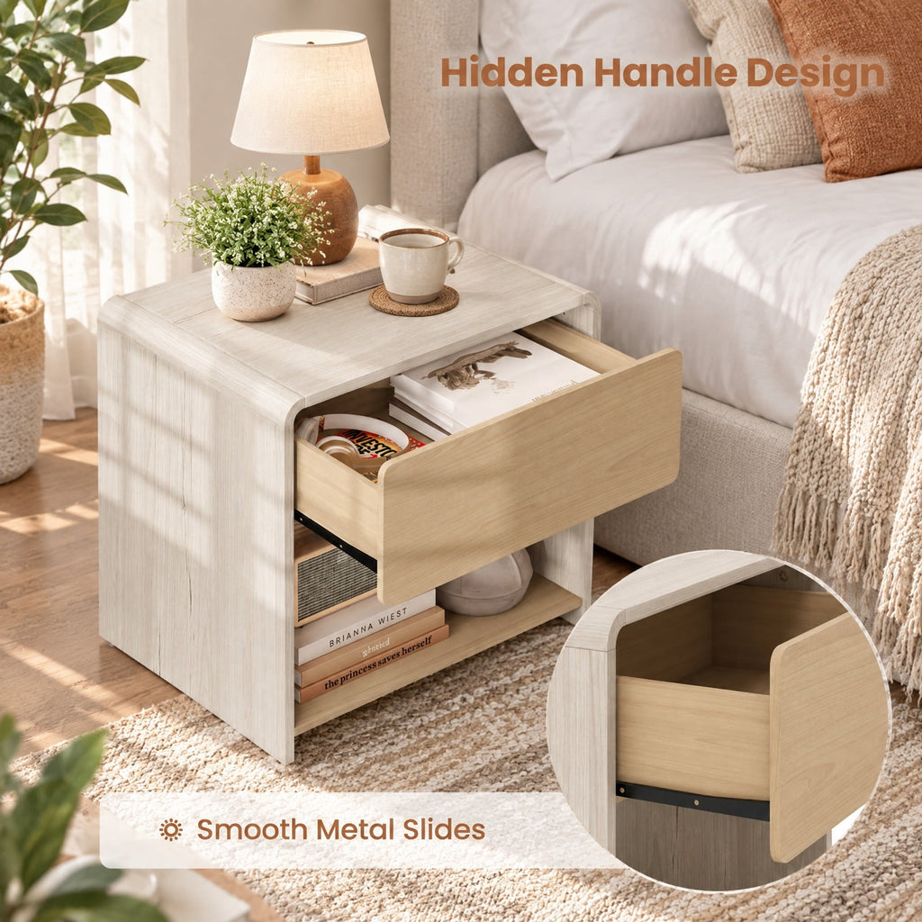 Airfind 2-Tier Modern Style Nightstand with Drawer and Open Shelf, 77 lbs Capacity, Metal Engineered Wood Frame, 24in x 18in x 23in Footprint, Oak