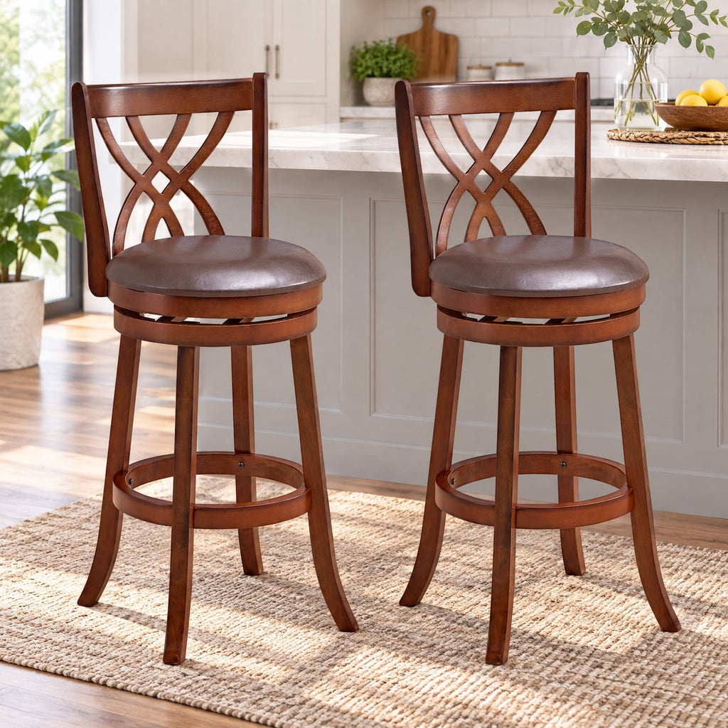 Airfind 360° Swivel Counter Height Chairs with PU Leather Cushioned Seat and Footrests-30 inches, 250 lbs Capacity, Brown