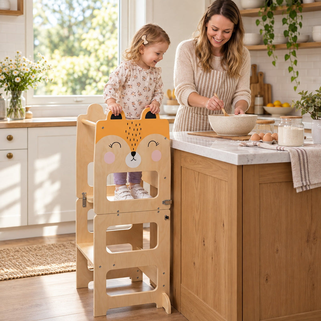 Airfind 3-in-1 Wooden Kids Toddler Kitchen Step Stool with Blackboard, 110 lbs Capacity, Poplar Wood Frame, for 18+ months, Orange