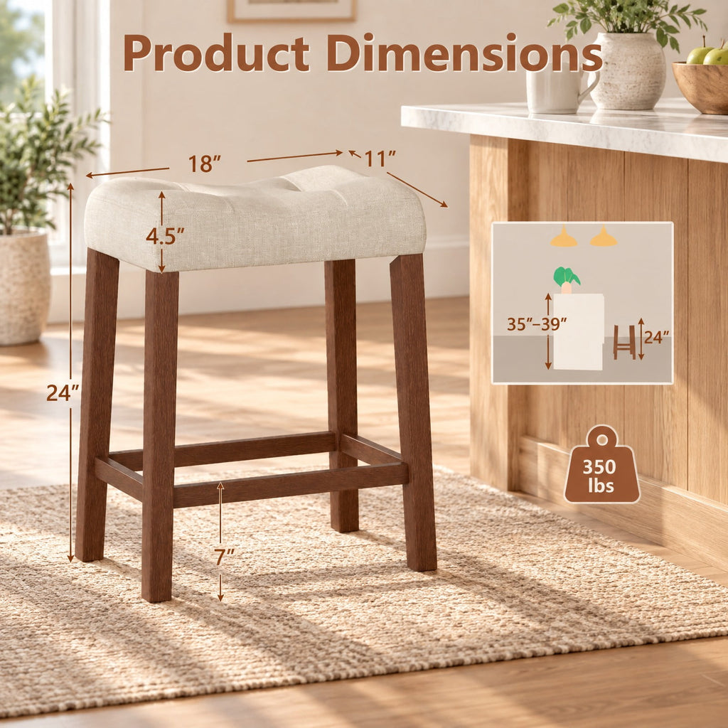 Airfind Set of 4 Upholstered Counter Height Bar Stool with Curved Saddle-seat, 330 Lbs Capacity, Rubber Wood MDF Fabric Sponge, Brown