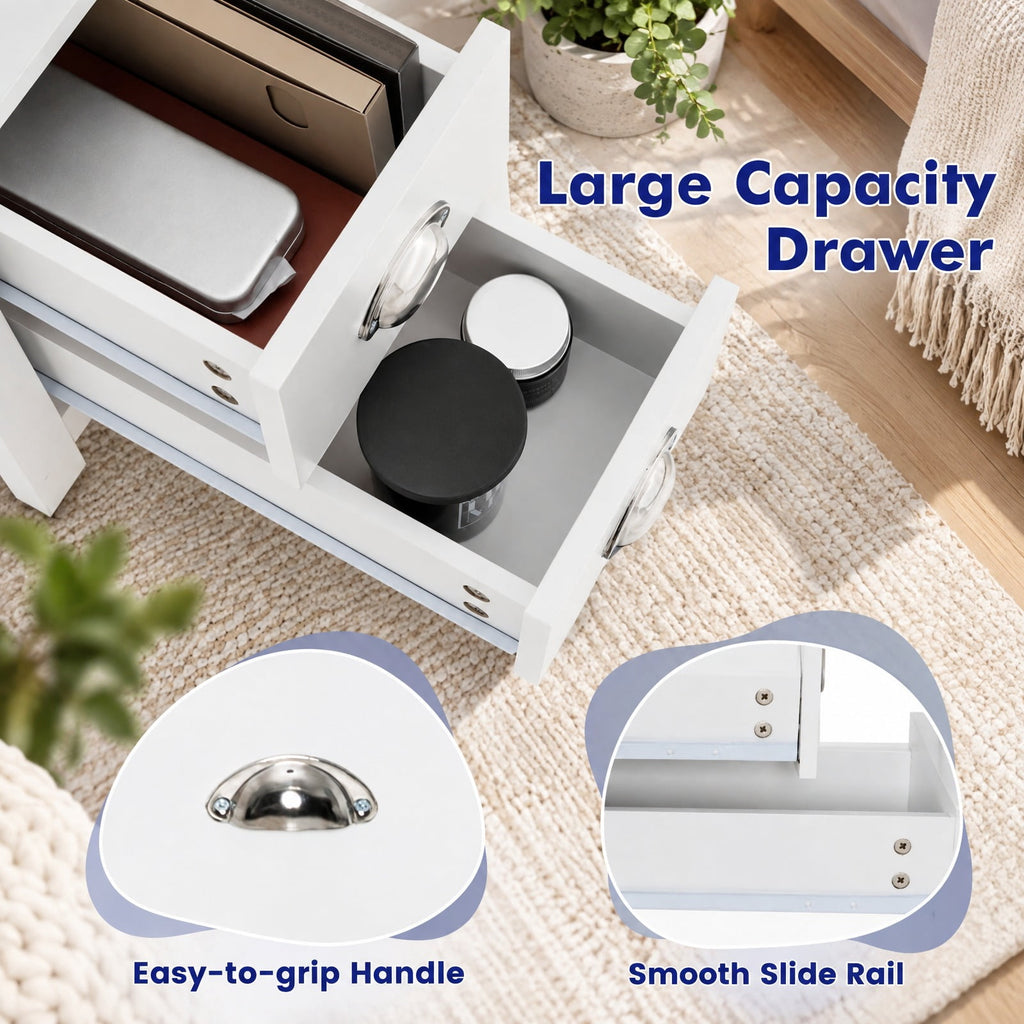 Airfind 2 Pieces Wooden Bed-side Nightstand Set with 2 Drawers, 33 lbs Capacity, Practice board Frame, White