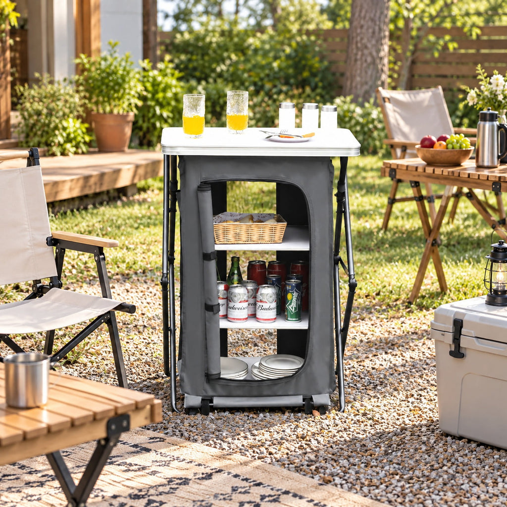 Airfind Folding Camping Storage Cabinet with 3 Shelves and Carry Bag, 33 lbs Weight capacity of each shelf: 11 lbs L: Capacity, Gray