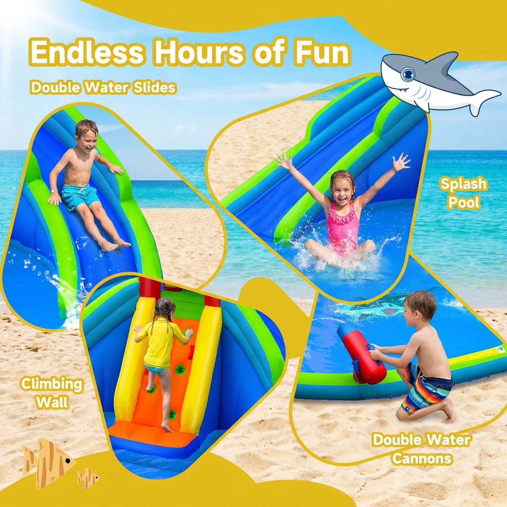 Airfind Inflatable Water Slide Bounce House with Upgraded Handrails, Dual Slides, Water Cannons, Climbing Wall, 216x212x116in for Kids 3-10