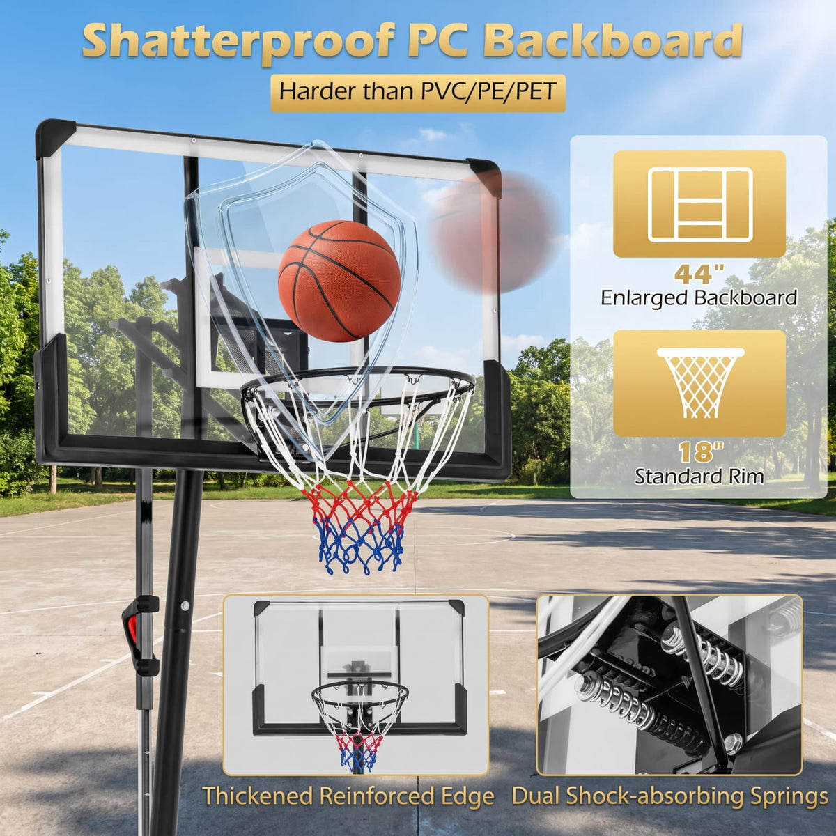Airfind Portable Basketball Goal System with 4.9 to 10 Foot Adjustable Height 44 Inch Shatterproof Backboard and Rebounder for Backyard, Black