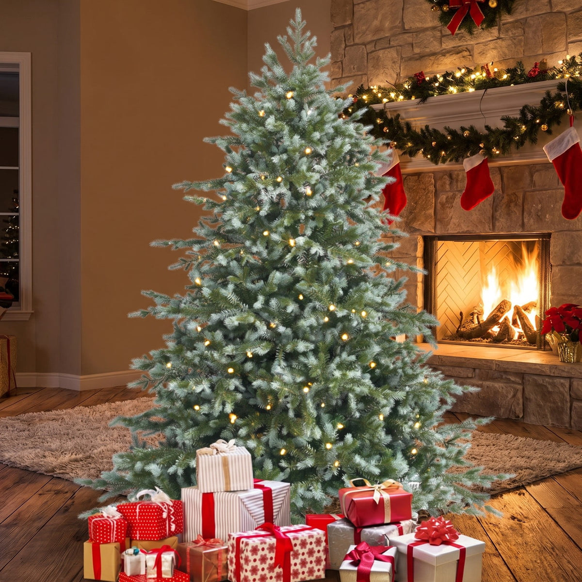 Airfind 6 Feet Artificial Christmas Spruce Hinged Tree, New PVC New PE metal Frame, 4.6 x 6 Footprint, Green