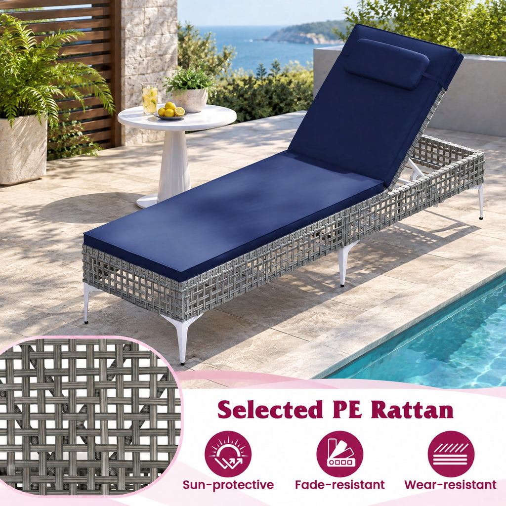 Airfind Patio Chaise Lounge Chair with 6-Level Adjustable Backrest and Headrest for Poolside, 400 lbs Capacity, 76.5 x 21.5 x 12.5 Footprint