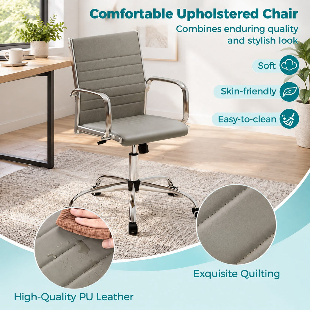 Airfind Office Chair Height Adjustable Conference Room Chair with Rocking Backrest Armrests, 330 lbs Capacity, PU Leather Sponge Metal Frame, Gray