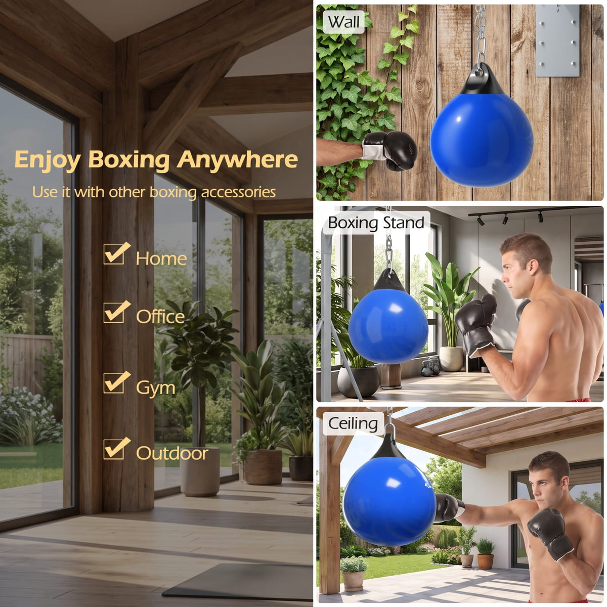 Airfind 21 Inch Water Aqua Punching Bag with Adjustable Metal Chain and Water Hose for Home Gym Boxing and Reaction Training, Blue