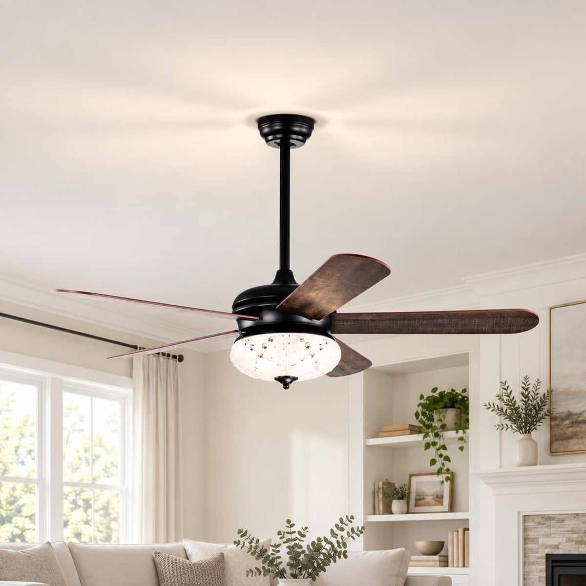 Airfind 52 Inches Ceiling Fan with Remote Control, Metal PC MDF Frame, Walnut, Make a retro addition to your home decoration