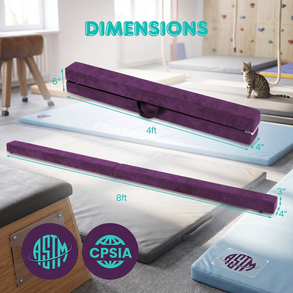 Airfind Folding Balance Beam for Kids with Solid Wood Base and Anti-slip Bottom for Home Gymnastics Training and Practice, Purple