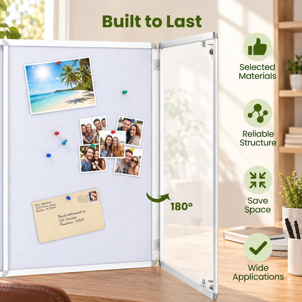 Airfind Enclosed Bulletin Board Lockable Cork Notice Board with Aluminum Frame, Felt Aluminum PET Frame, 47.5 x 35.5 Footprint, Sliver