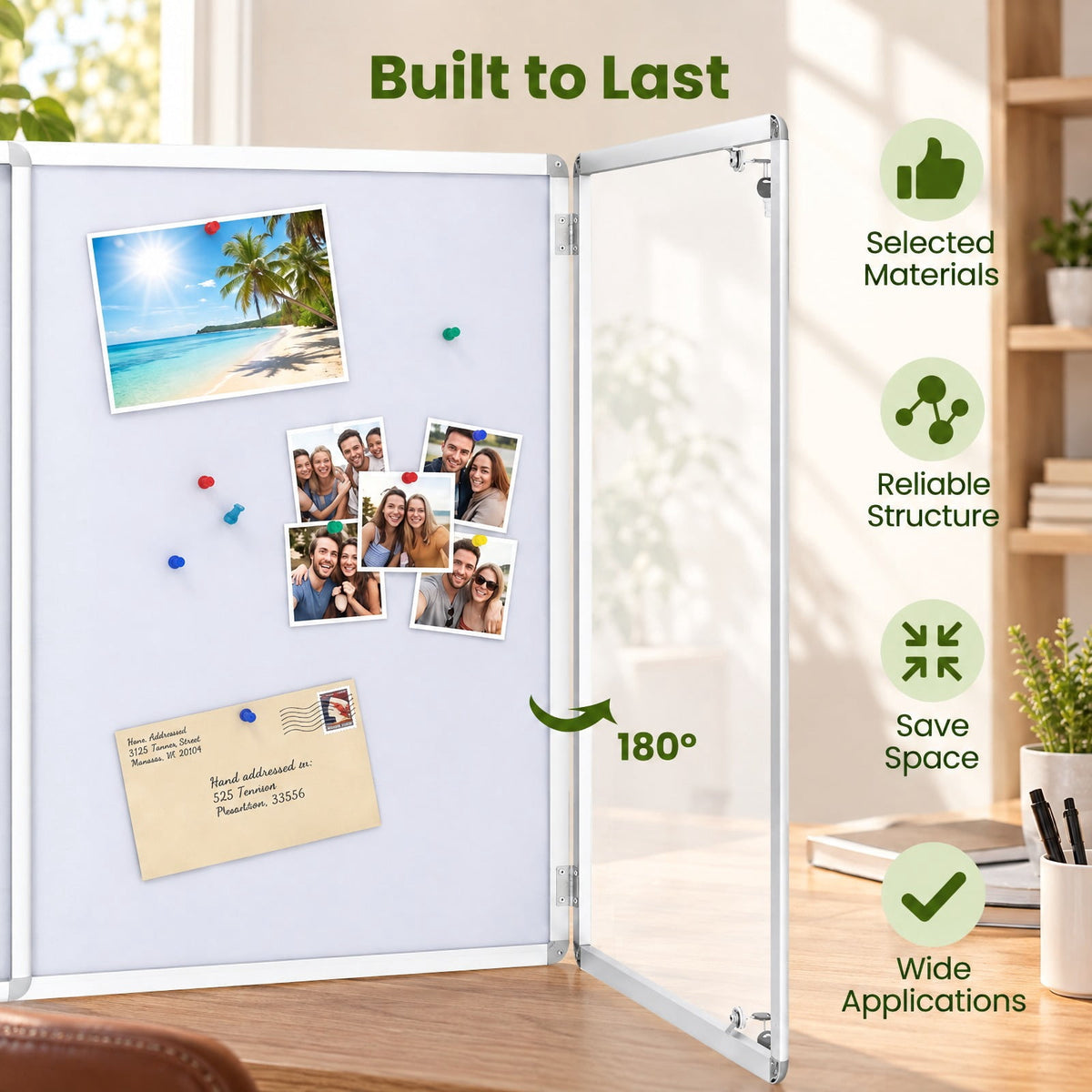 Airfind Enclosed Bulletin Board Lockable Cork Notice Board with Aluminum Frame, Felt Aluminum PET Frame, 47.5 x 35.5 Footprint, Sliver