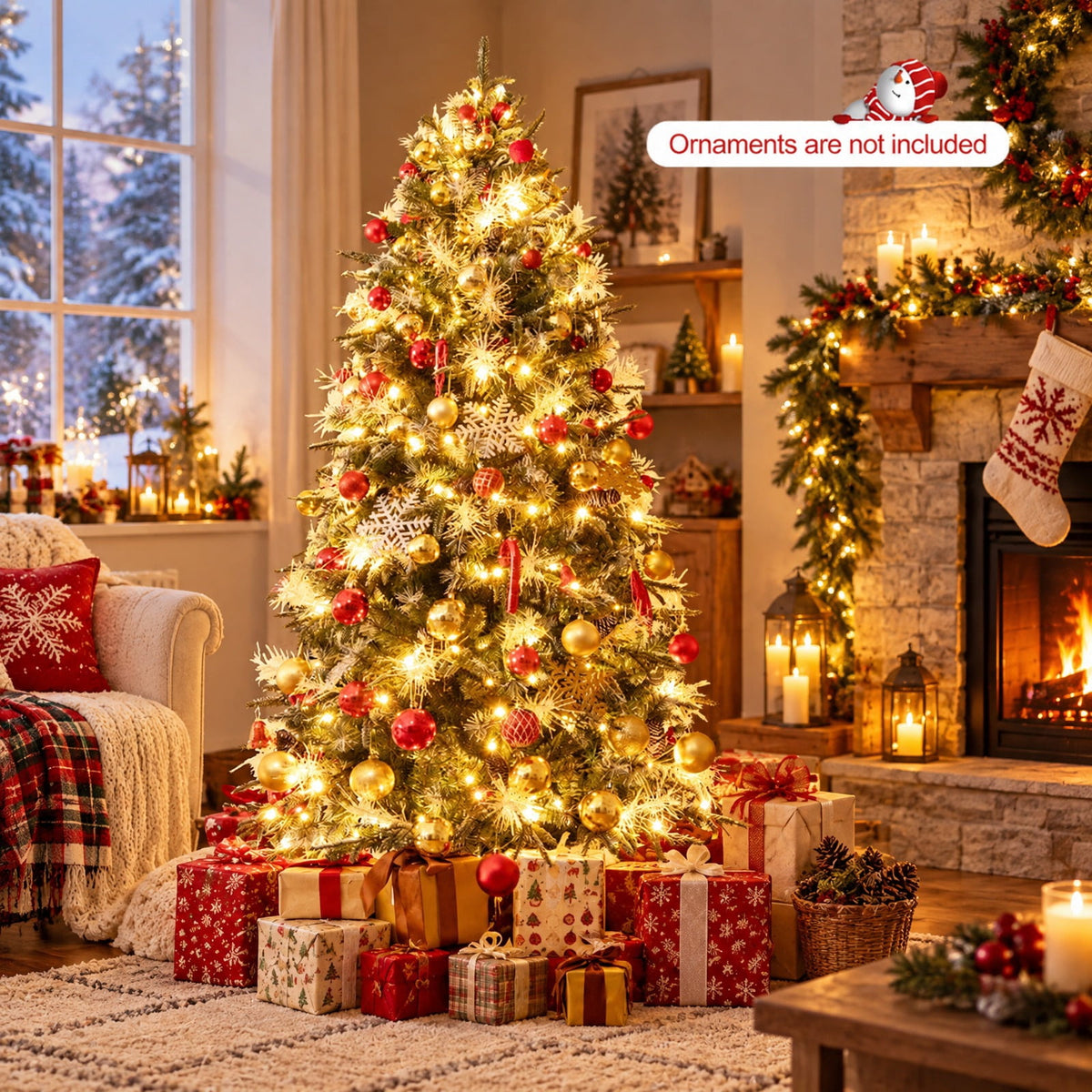 Airfind 6 Feet Pre-Lit Artificial Christmas Tree with 8 Modes LED Lights with Berries, PVC PE PET Metal 5 Feet Frame, 3 x 5 ft Footprint, Green