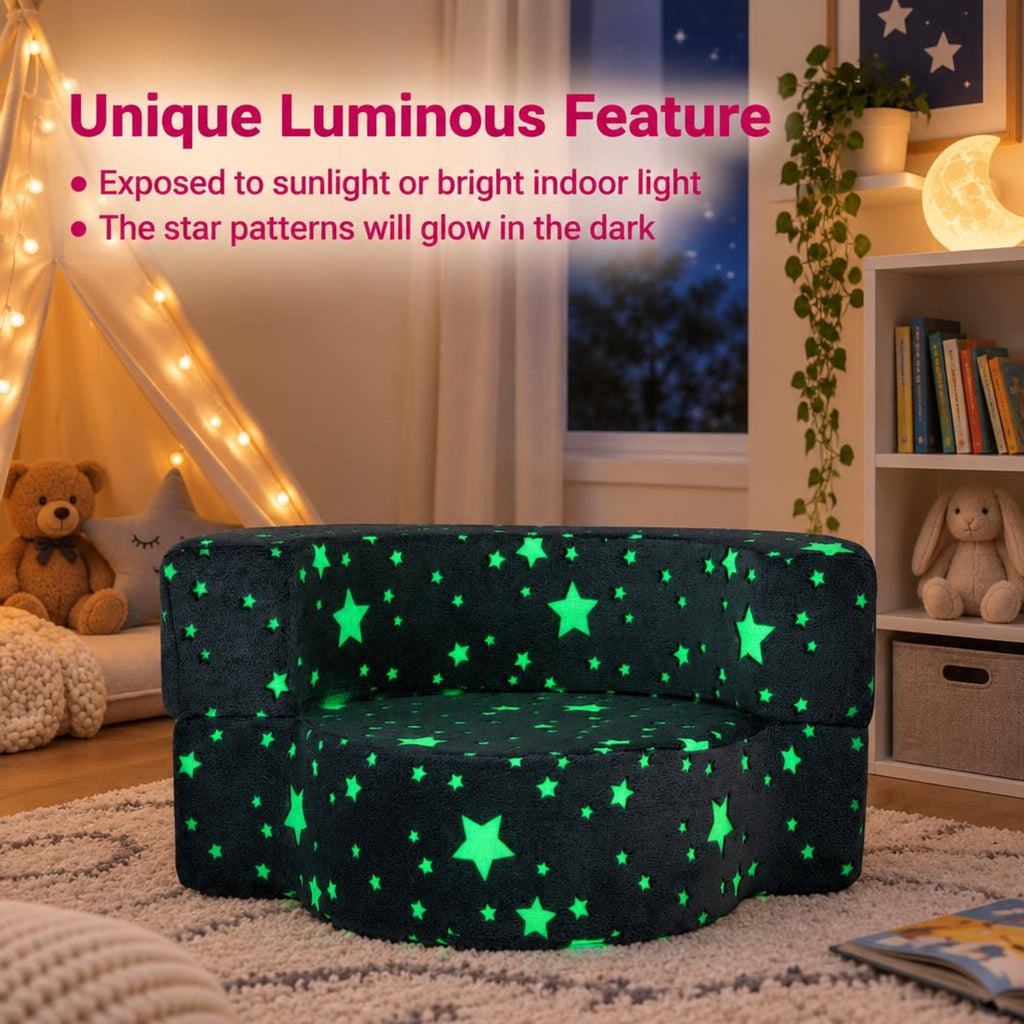 Airfind 2-in-1 Toddler Chair Glow in the Dark Kids Couch with Cover Convertible Sofa, Flannel Fabric Foam Frame, for 3+ Years Old, Gray