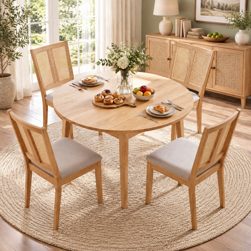 Airfind Rattan Dining Chairs Set of 4 with Curved Backrest Padded Seat for Dining Room, 380 lbs Capacity, 20 x 22 x 34.5 Footprint, Natural
