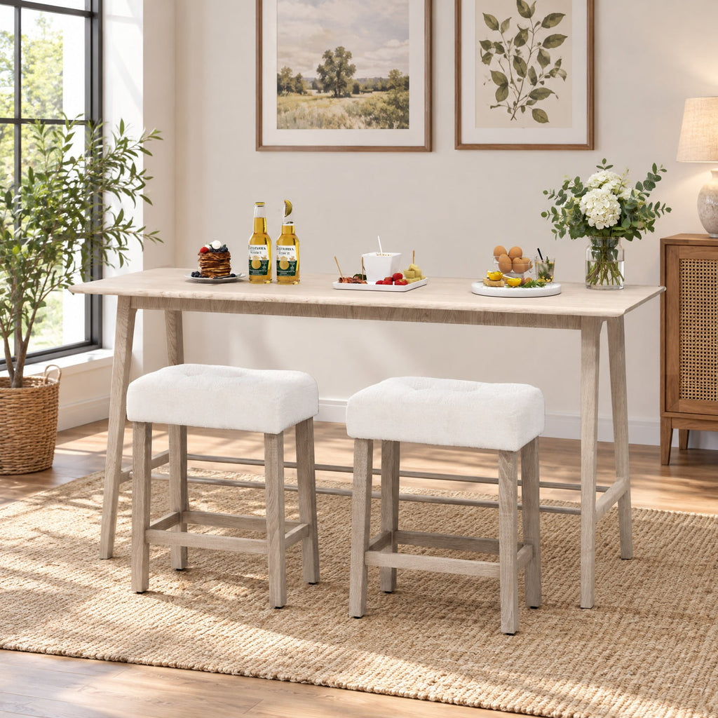 Airfind Modern Counter Height Bar Stools Set of 2 with Rubber Wood Legs, 350 lbs Capacity, Sherpa Fabric Rubber Wood MDF Sponge Frame, White