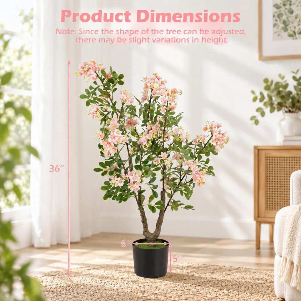 Airfind 36 Inch Set of 2 Artificial Impatiens Tree with Mini Fruits and Silk Flowers, PP PE Cement Silk Fabric Height 36 Inch Frame, Pink